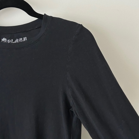 Splash Cotton Black Crewneck Tee Long Sleeve Top - Picture 9 of 16